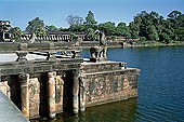 Angkor Wat temple, the water filled moat that surrounds the temple.